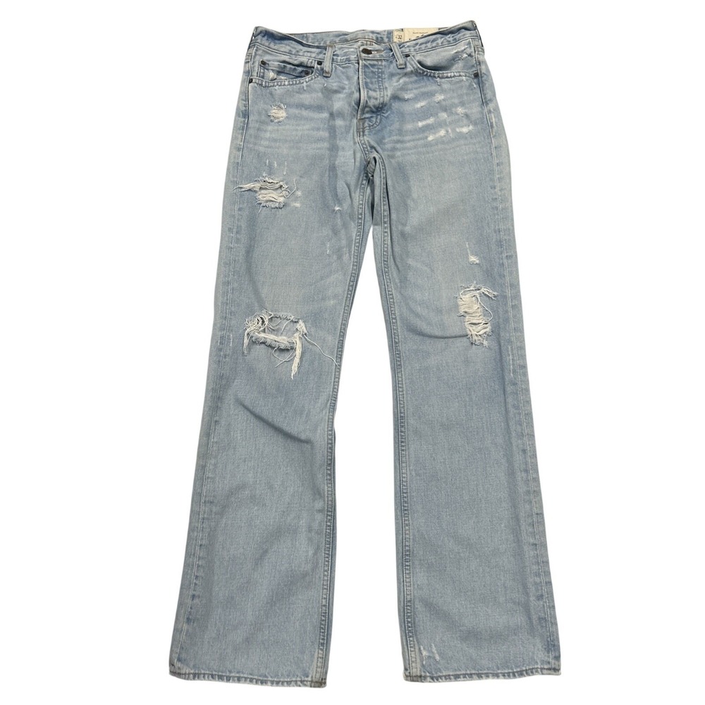 Hollister Men's Vintage 2000s Y2K Jeans Distressed Light Denim W32 L34 Straight
